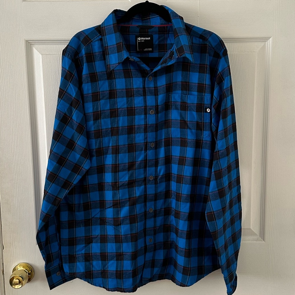 Marmot Men's Blue Plaid Shirt - NWT